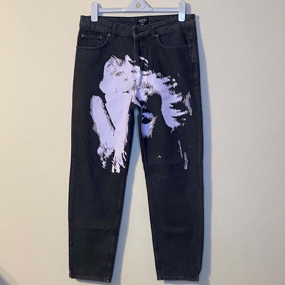 Boohoo Man Black and White Button Jeans Size 34